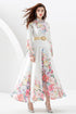 Sweet Young Lady Vintage Floral Print Long Lantern Sleeves, Stand-Up Collar Long Maxi Dress